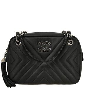 Chanel Black Lambskin Chevron Camera Bag Small